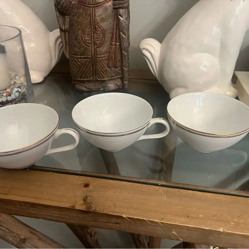 At Regis vintage Fine China set of 3 Elegant White Teacups with Silver Trim